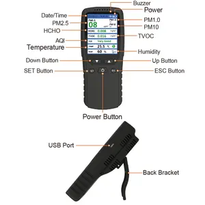 Dienmern cầm tay chất lượng không khí Detector phiên bản mới PM2.5 Màn hình phân tích khí PM2.5 + hcho + TVOC + AQI + pm1.0 + PM10 + Temp +