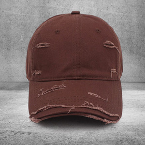 Distressed Baseball Cap Twill Unisex Soft Top Curved Brim Sun <b>Hat</b> Spring <b>Summer</b> 58-60cm - Product Image 1