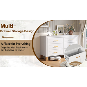 6 <b>Drawer</b> Double Dresser White Modern <b>Storage</b> Cabinet Metal Handles Solid Wood Legs Dresser <b>Drawer</b> Organizer - Product Image 6