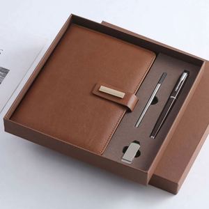Ensemble de papeterie de luxe personnalisé en cuir PU durable 2025 avec logo personnalisé, bloc-notes professionnel et clé USB promotionnelle pour entreprise - Product Image 1