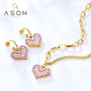 Parure de bijoux pour femme en acier inoxydable plaqué or, avec collier de mariage style euro-américain, orné de diamants et de zircons en forme de cœur - Product Image 2