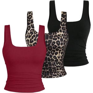 FOXA Women's Crop Tank Top <b>Set</b> <b>Square</b> Neck Sleeveless Ruched Basic Tops Pack 3 Piece Y2k Style - Product Image 1