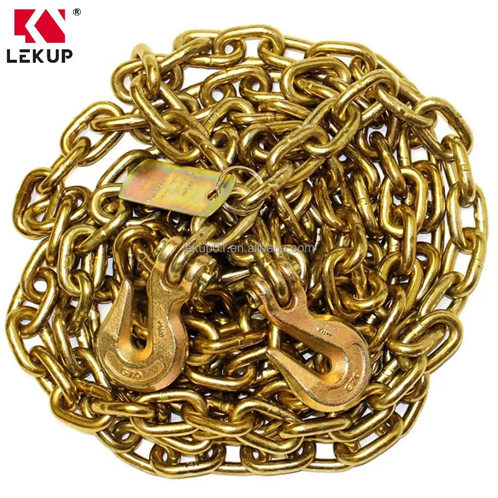 G70 Transport Binder Chain USA Alloy Welded Link Chain 1/2"x20FT Galvanized Chain with Clevis/Eye Grab Hooks On Both Ends