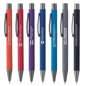 custom logo multicolor pens comfortable Polychromatic soft rubber Aluminium personalized ink metal ballpoint pen