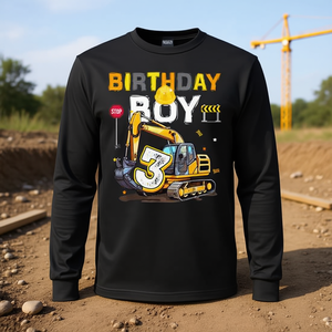 T-shirt à manches longues pour enfants de 3 ans, thème excavateur, vêtements de fête d'anniversaire sur le thème de la construction - Product Image 3