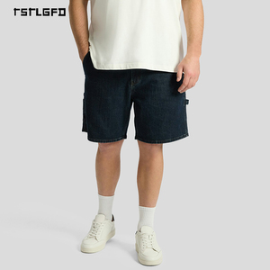 Pantalones Cortos de Mezclilla para Hombre, Talla Grande, Lavado Oscuro, Corte Holgado, Estilo Carpintero, Casuales, para Trabajo - Product Image 4