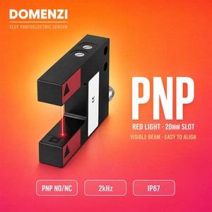 Sensor Fotoeléctrico <span class=keywords><strong>de</strong></span> Tipo Ranura con Luz Roja GL20R-P-V3 <span class=keywords><strong>de</strong></span> la Marca DOMENZI, Ancho <span class=keywords><strong>de</strong></span> Ranura <span class=keywords><strong>de</strong></span> 20 mm, PNP, para Uso en Detección <span class=keywords><strong>de</strong></span> Automatización - Product Image 1