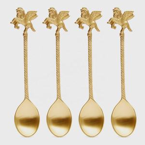 Cucharas de Postre con Mango de Espiga de Latón, Juego de Cubiertos Dorados con Mango en Espiral, Juego de Cubiertos Dorados Reales - Product Image 2