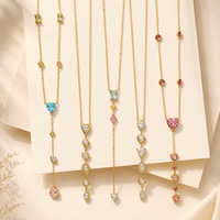 Collier Lariat Élégant SUMMLY avec Pierres Précieuses Colorées, Plaqué Or 18K, Chaîne en Acier Inoxydable et Zircon, Bijoux de Mode pour Femmes