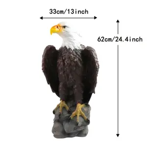 Statue majestueuse de pygargue à tête blanche de 62cm avec envergure de 33cm, sculpture réaliste d'oiseau de proie sur une base rocheuse pour décor de bureau ou de bibliothèque - Product Image 6