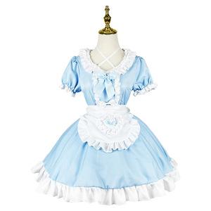 Lolita Maid Dress Sky Blue Polyester Cosplay Costume Anime Role Play Outfit Women's Adult Size - Product Image 5