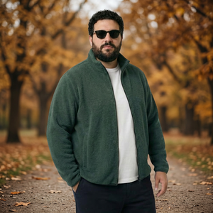Chaqueta de Forro Polar Verde para Hombre, Cierre Completo, Cuello Alto, Estilo Casual para Otoño, Resistente al Viento, Material de Poliéster, Corte Regular, Color Sólido - Product Image 4
