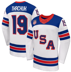 Grosir Jersey Hoki Pria USA 2026 Royal White # 7 Jersey Brady Tkachuk Bordir Sepenuhnya Siap Kirim - Product Image 2