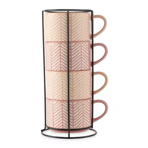 Ensemble de 4 tasses en céramique rose élégant, design empilable, qualité alimentaire, pour café et thé, cadeaux d'affaires, retraite, vente en gros - Product Image 5