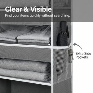 Organisateur suspendu au-dessus de la porte, 5 poches, 10 poches latérales en maille, support de rangement suspendu, gris foncé, pour montage mural derrière la porte - Product Image 5