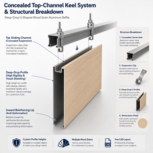 Panel Metálico Suspendido para Techo con Revestimiento de Aluminio Imitación Madera y Canal Superior Oculto - Product Image 2