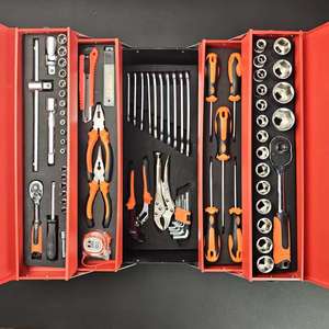 Ensemble d'outils de réparation automobile et mécanique OEM en acier au carbone, 85 pièces, clé à cliquet pliable à trois couches avec étui rigide ODM - Product Image 1