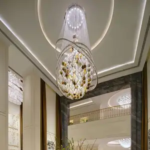 Hotel moderno design personalizado bolha de vidro soprado, bola de cristal de vidro pingente de luz longa lustre para escada