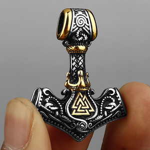 Vintage Viking Nordique Thor Marteau Mjolnir Pendentif Collier Homme Acier Inoxydable Retro Amulette Cadeau Bijou Symbole - Product Image 2
