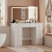 Ensemble de coiffeuse en bois moderne de luxe pour chambre à coucher, coiffeuse blanche, table de maquillage avec miroir éclairé pour salon