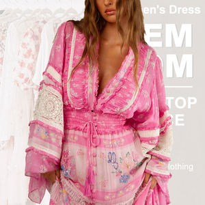 中国制造服装品牌精品定制服装女装时尚夏季碎花雪纺女式长裙 - Product Image 1