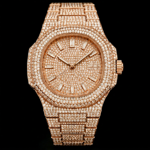 Reloj de Lujo para Hombre con Incrustaciones de Moissanita, Esfera Redonda con Indicador de Fecha, Movimiento de Cuarzo, Cristal de Zafiro, 41 mm - Product Image 1