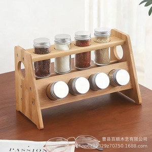 <b>Bamboo</b> Spice Rack Double Layer Storage Organizer For Kitchen Countertop With 4 Jar Holders Eco Friendly Design - Product Image 3