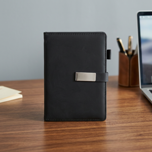 Carnet de notes professionnel en cuir noir Aurelux avec fermeture métallique élégante, reliure rigide, modèle RE0519 pour la planification quotidienne des cadres - Product Image 3