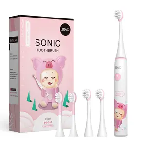 Seago SG567 31000 VPM Customizable Age 3+ Children Rechargeable Sonic Kids Electric Toothbrush 4 Replacement Head Pink USB