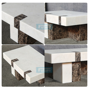 Table basse moderne en onyx blanc naturel et marbre brun foncé, design à empiècements, durable, pour salon, hôtel, meubles décoratifs - Product Image 2