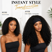 Perruque synthétique bouclée crépue noire pure pour femme, en fibre haute température, densité 250 %, avec bandeau réglable et filet en maille rose, résistante à la chaleur