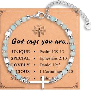 Pulsera <span class=keywords><strong>de</strong></span> cuentas <span class=keywords><strong>de</strong></span> piedra natural <span class=keywords><strong>de</strong></span> 6 mm con cruz religiosa <span class=keywords><strong>de</strong></span> amazonita y acero inoxidable, <span class=keywords><strong>regalo</strong></span> <span class=keywords><strong>de</strong></span> joyería. - Product Image 5