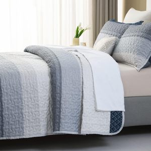 100% algodón azul y azul marino rayas edredón <span class=keywords><strong>colcha</strong></span> 3 piezas granja suave Reversible <span class=keywords><strong>colcha</strong></span> juego <span class=keywords><strong>de</strong></span> cama - Product Image 3