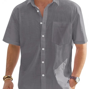 Chemises à manches courtes pour hommes en gros, ODM, 100 % coton, col montant, décontractées, pour la plage, avec poche, imprimées, respirantes, logo personnalisé - Product Image 1