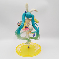 Figurine personnalisée en PVC de fille lapin avec panier et cheveux turquoise, jouet d'art fantastique de collection, statue de présentation, fabricant OEM ODM