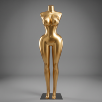 Mannequin féminin sans tête, courbes généreuses, en PP doré, forme sablier, corps entier, pose debout, pour présentation de vêtements