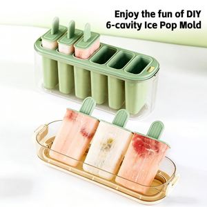Juego de moldes para helados de 6 cavidades con asa, moldes para paletas de hielo de calidad alimentaria, moldes reutilizables para helados congelados para fiestas, yogur y jugo - Product Image 2