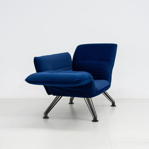 Fauteuil de détente haut de gamme en cuir, fauteuil simple avec accoudoirs pour chambre à coucher, hôtel, appartement, salon - Product Image 1