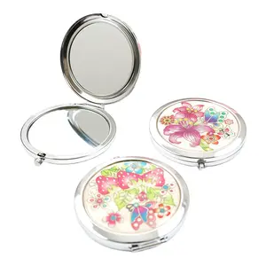 Großhandel bunte runde Kristall faltbare Taschen spiegel benutzer definierte personal isierte Geldbörse Make-up Spiegel Andenken