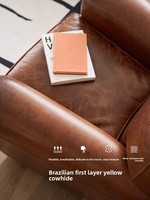 Fauteuil lounge vintage en cuir véritable huilé à la main, style brésilien, une place, mobilier de maison