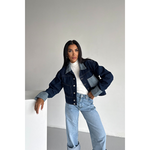 Chaqueta vaquera para mujer, color índigo, con botones al frente, bolsillos y cuello, talla S - Product Image 2