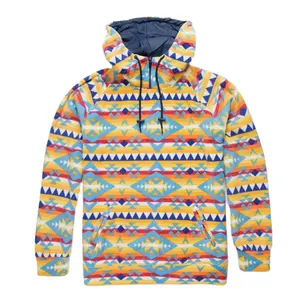 Fashion pria bulu Hoodie Allover Aztec terinspirasi cetak ritsleting 100% poliester cetak sublimasi Hoodie