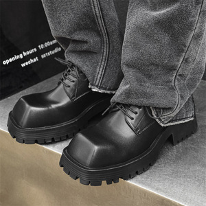 Chaussures en cuir, à semelle épaisse, rehaussantes, polyvalentes, style derby britannique, élégantes chaussures à bout carré - Product Image 3