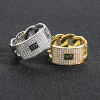 Anillo de Eslabones Cubanos Chapado en Oro de 14K con Pavé Completo de Circonitas Cúbicas, Joyería para Hombre, OEM ODM, Envío Rápido, Venta al por Mayor para Revendedores de Boutiques