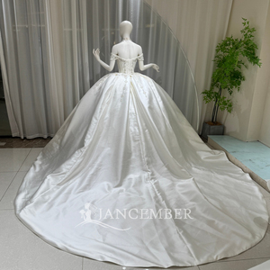 Robe de mariée élégante Lsoy066, col drapé, épaules dénudées, ornée de cristaux, en satin duchesse, style robe de bal, pour la mariée Jancember - Product Image 6