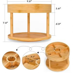 Customized Bamboo Rotatable Double Tiers Spice Jars <b>Storage</b> Rack for <b>Kitchen</b> Accessories - Product Image 3