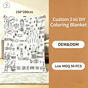 Couverture douce et moelleuse Hope DIY colorable sur le thème de la pandémie, avec housse lavable, pour soulager le stress des adultes (à éviter de la manipuler après une utilisation). - Product Image 2