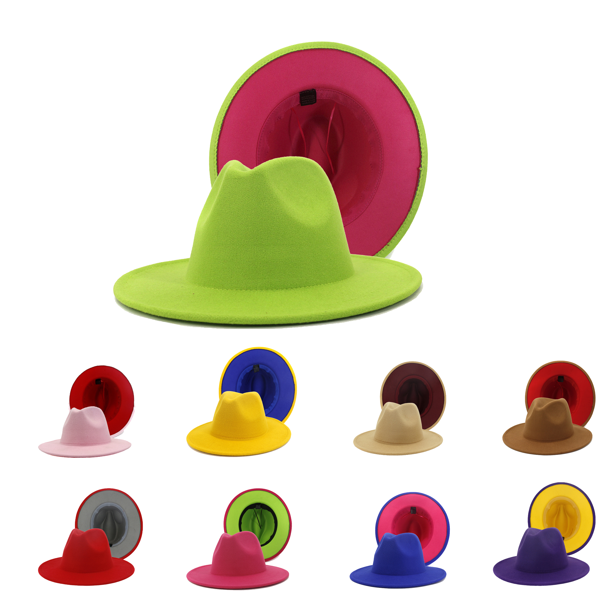 Шляпы федоры для женщин, оптовая продажа, широкополая шерстяная Федора 2, двухцветные шляпы для мужчин и женщин