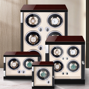 Boîte de remontage automatique de montre en bois massif de chêne rotatif de luxe Boîte de rangement d'affichage de remontoir de montre à doublure en PU avec lumière LED - Product Image 5
