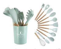 Ensemble d'ustensiles de cuisine en silicone, ustensiles de cuisine en silicone de qualité alimentaire, ensemble d'ustensiles de cuisine avec manche en bois